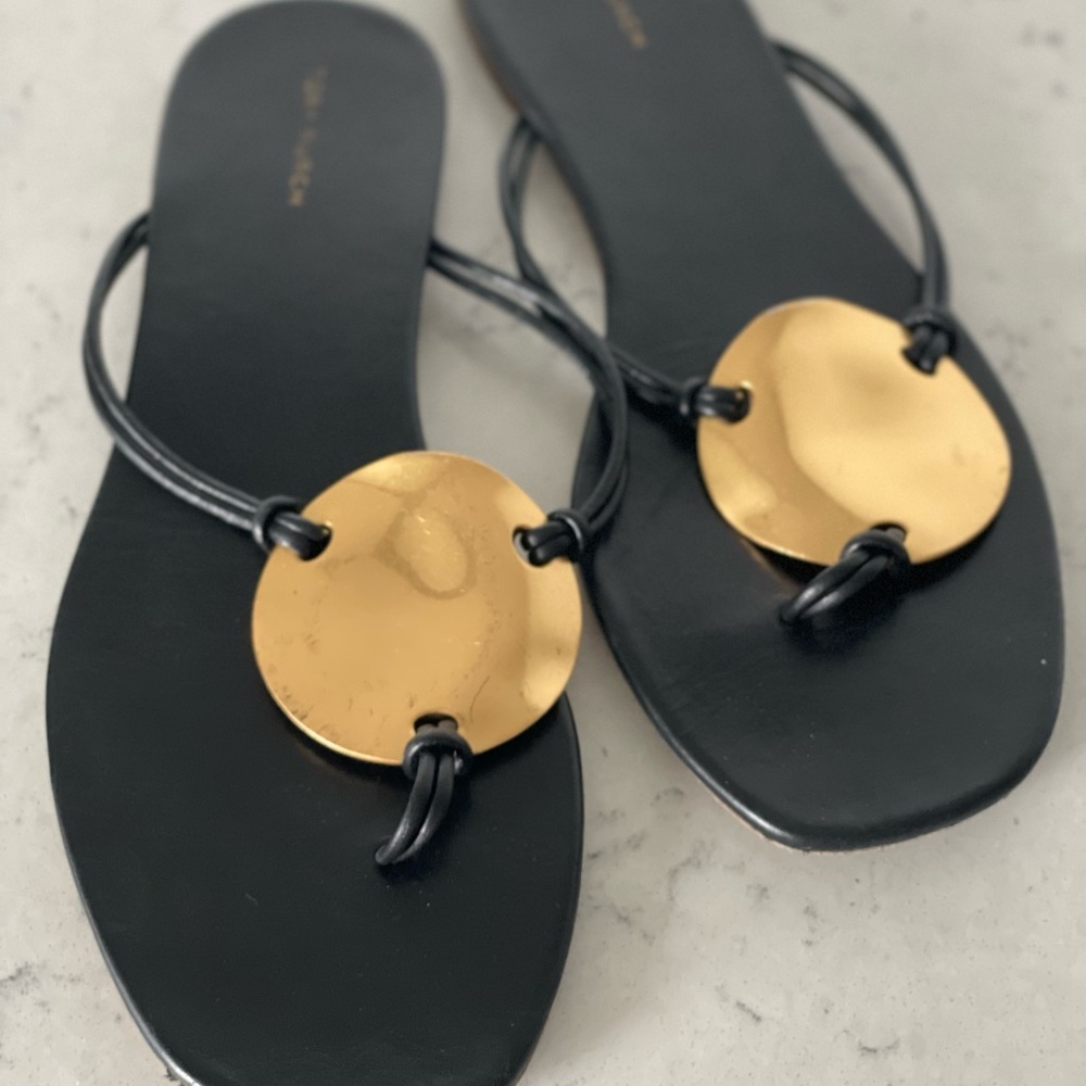 Tory Burch Patos Black and Gold Women's Sandals
